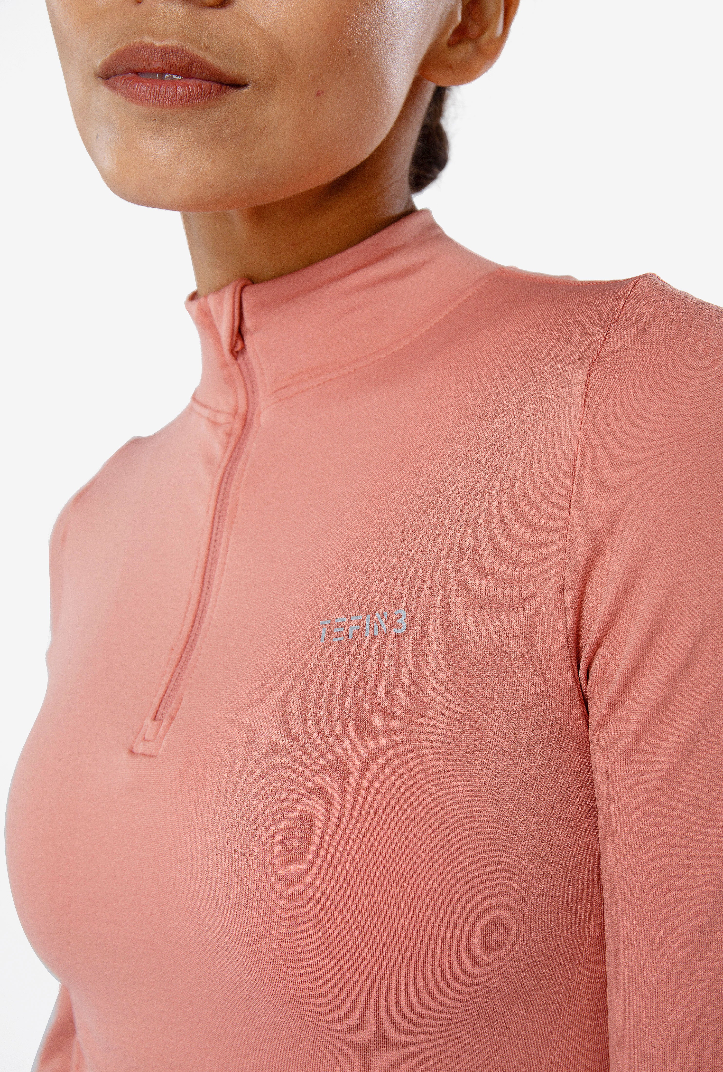TEFIN3 Comfy Seamless Long Sleeve Zip Crop Top Rose Brown (3)