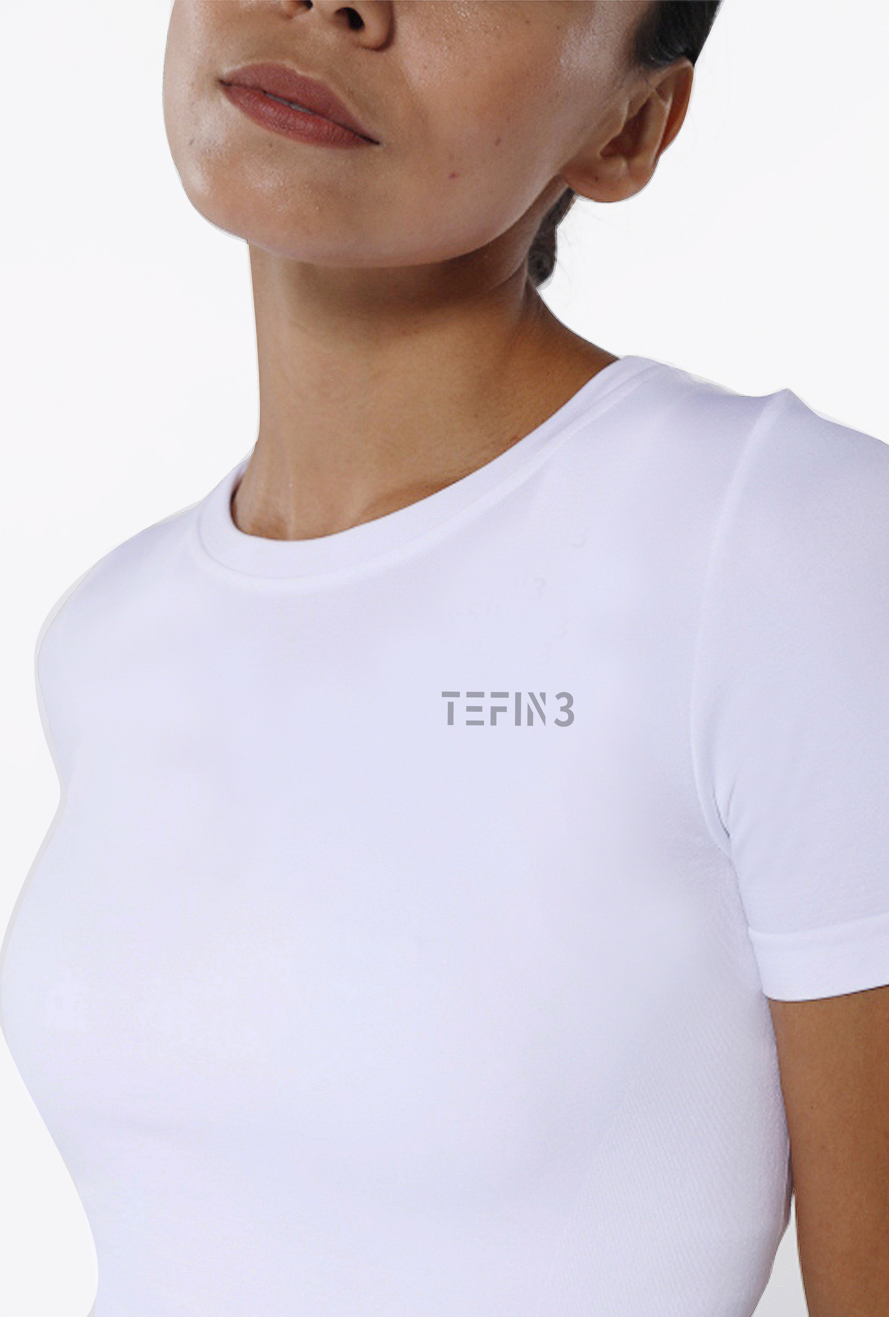 TEFIN3 Comfy Seamless Women T Shirts Short Sleeve White